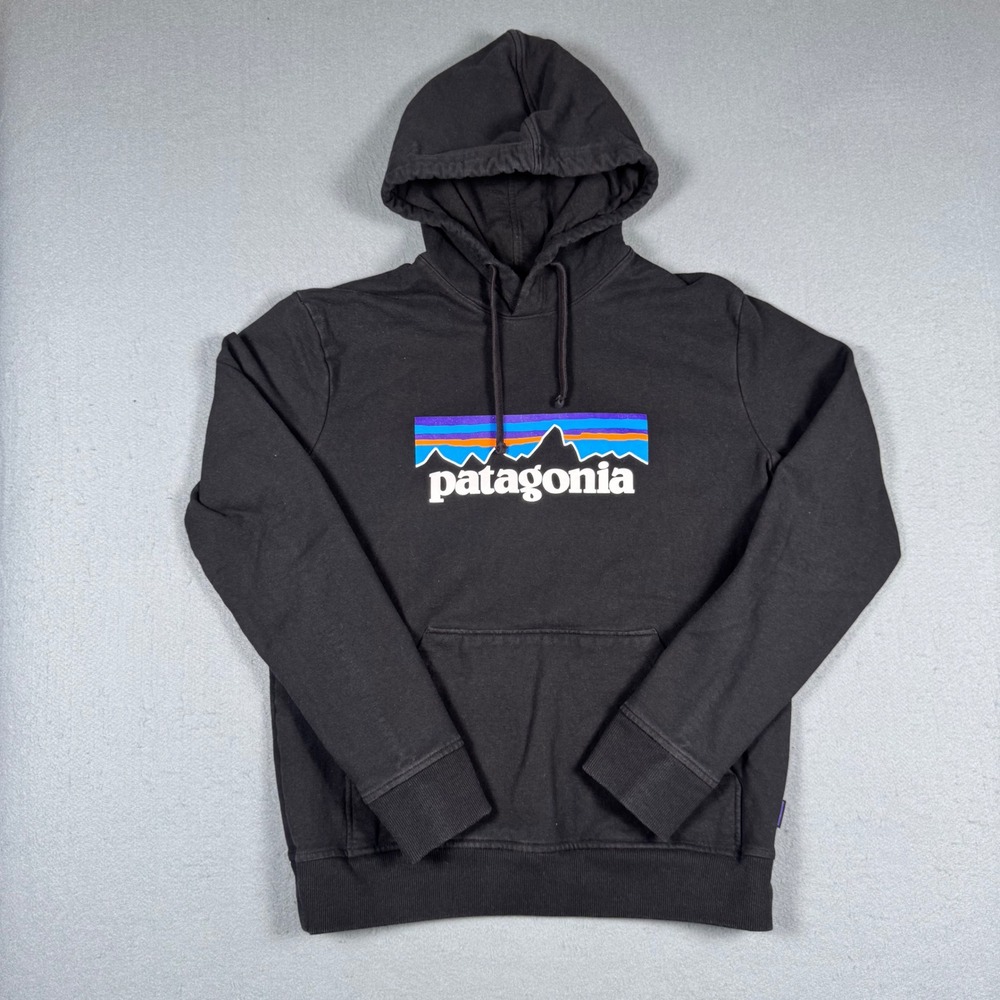Patagonia P-6 Logo Uprisal Hoody Mens Medium Black Pullover Sweatshirt 39622